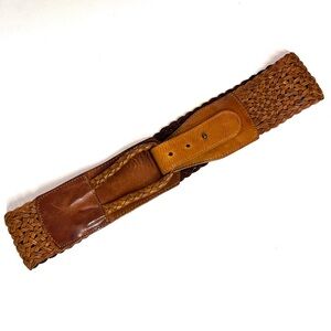 Vintage Linea Pelle Wide Woven Brown Leather Belt - Sz M